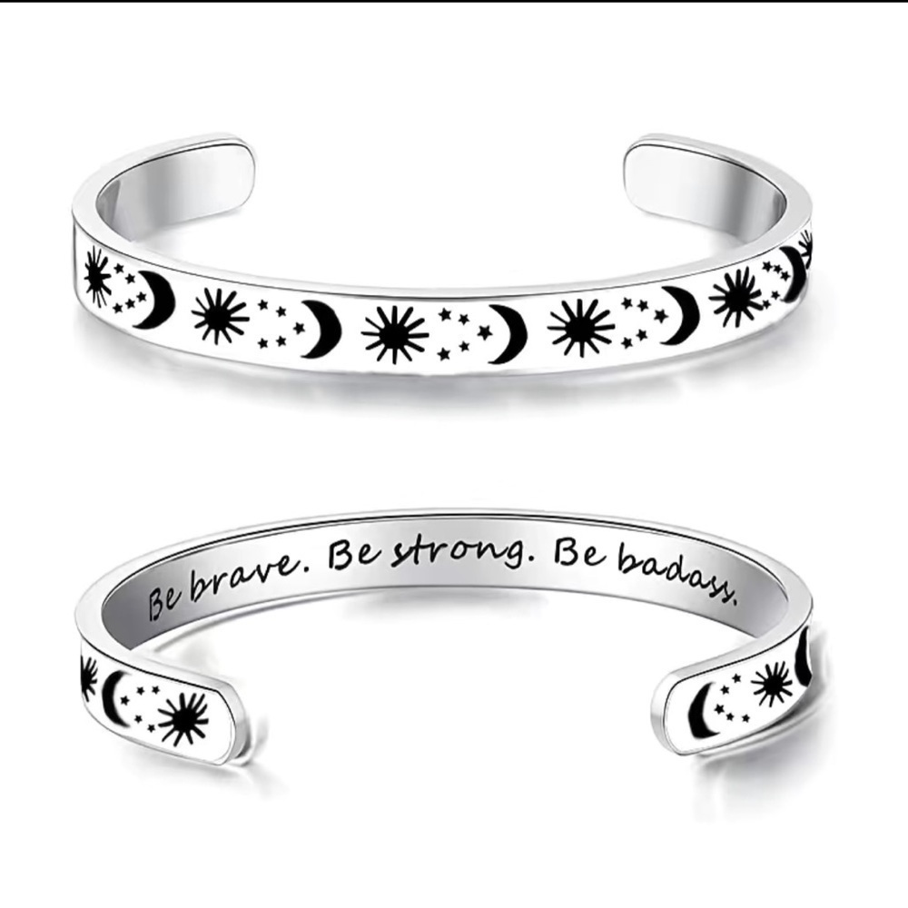 NEW Inspirational Moon & Star Be Badass Stainless Steel Adjustable Cuff Bracelet - Picture 3 of 5